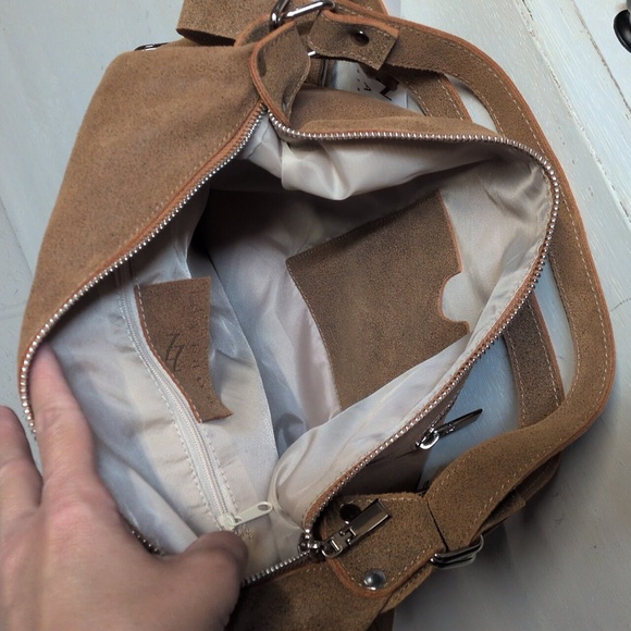 Nortani Brown Suede Leather Shoulder Bag, Convertible Hobo, NWT - Picture 9 of 10